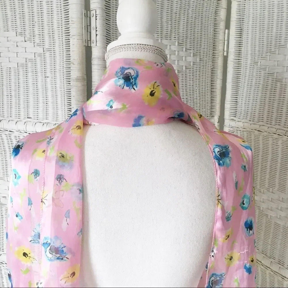 Pink Floral Silky Scarf